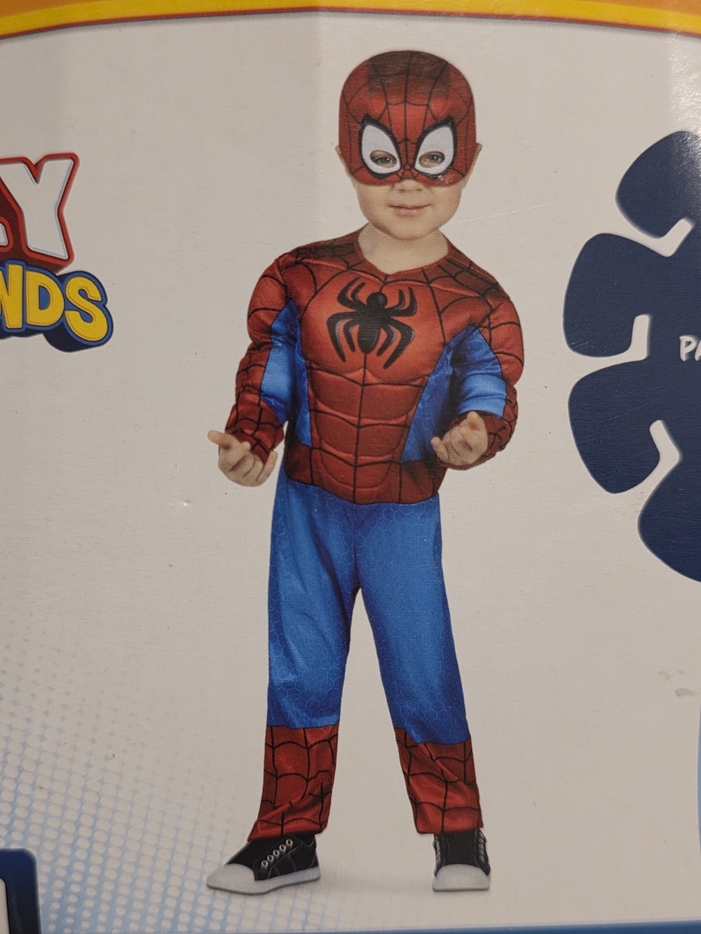 Marvel Spidey Spider-Man Toddler Costume 3T-4T Padded Jumpsuit Fabric Mask NEW